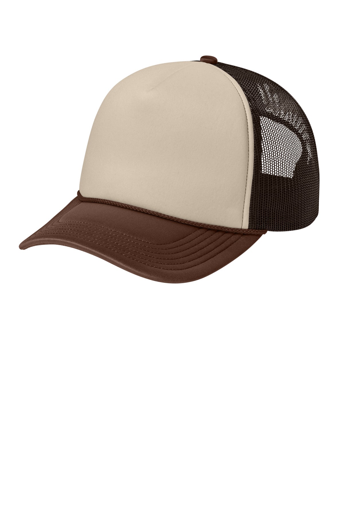 Custom logo Port Authority® Foam Truck'N Cap C993 in Stone/ Coffee Bean/ Coffee Bean