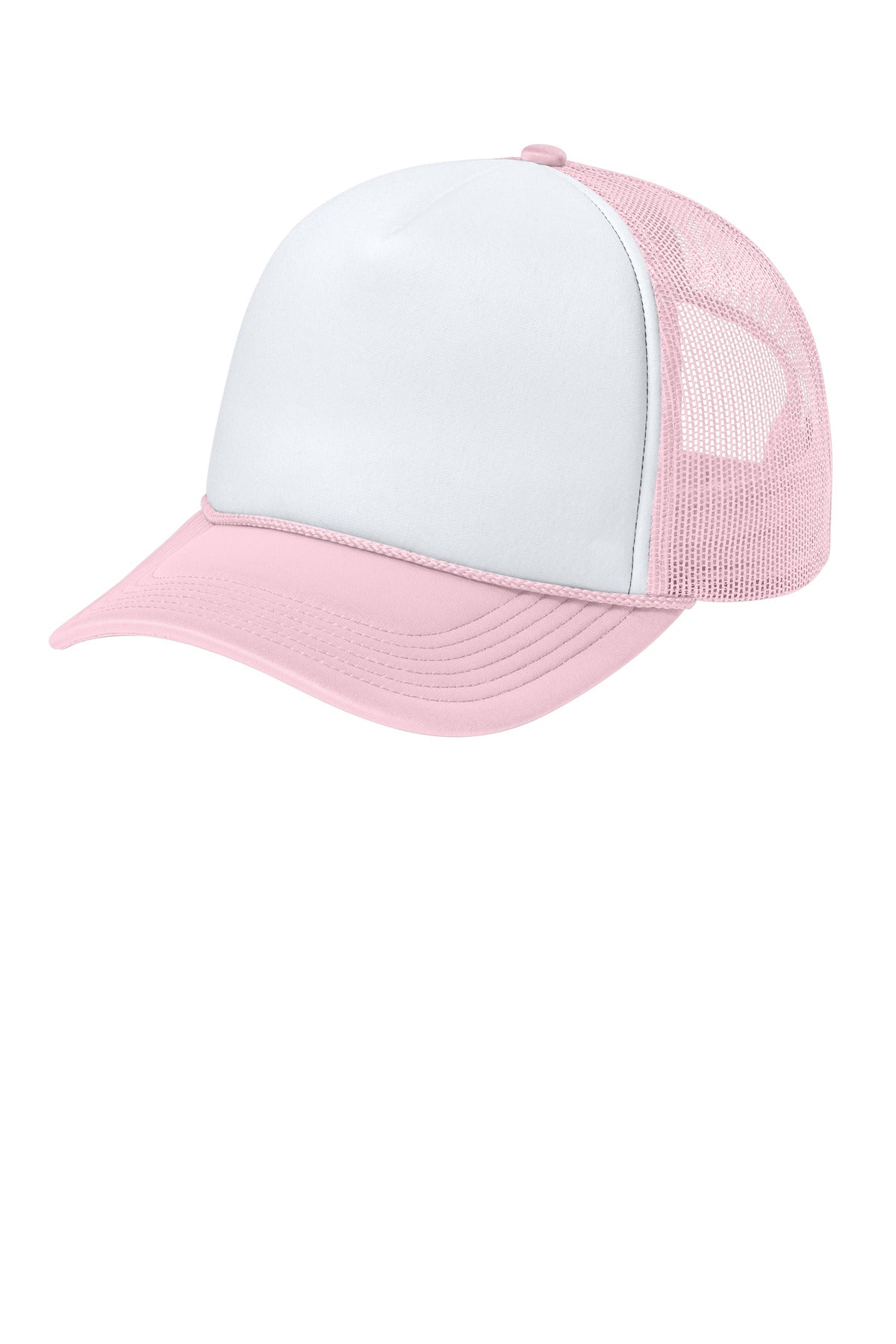Custom logo Port Authority® Foam Truck'N Cap C993 in White/ Cloud Pink/ Cloud Pink