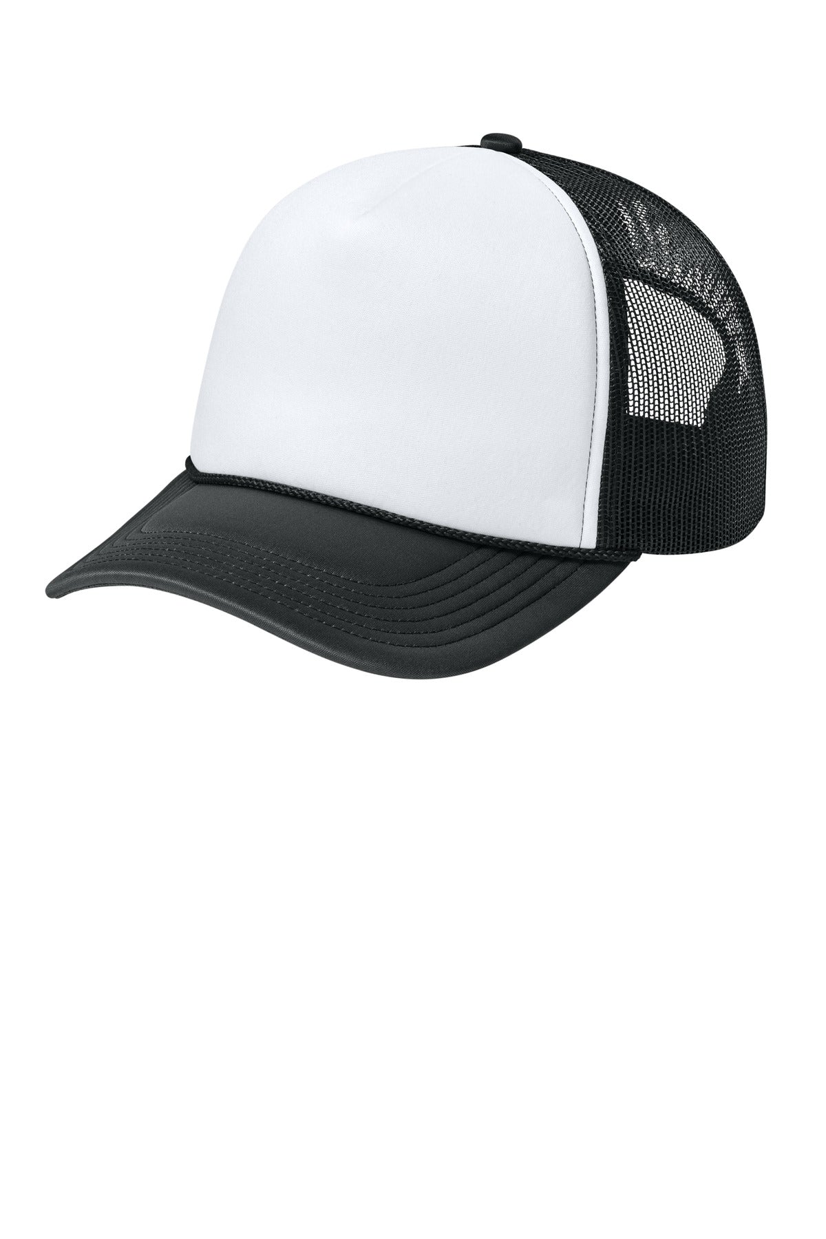 Custom logo Port Authority® Foam Truck'N Cap C993 in White/ Deep Black/ Deep Black