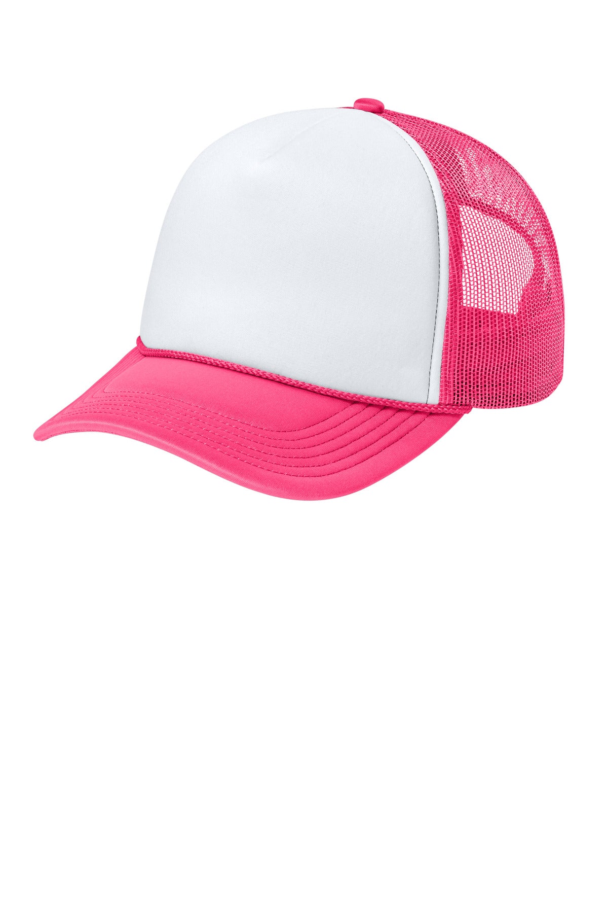 Custom logo Port Authority® Foam Truck'N Cap C993 in White/ Neon Pink/ Neon Pink
