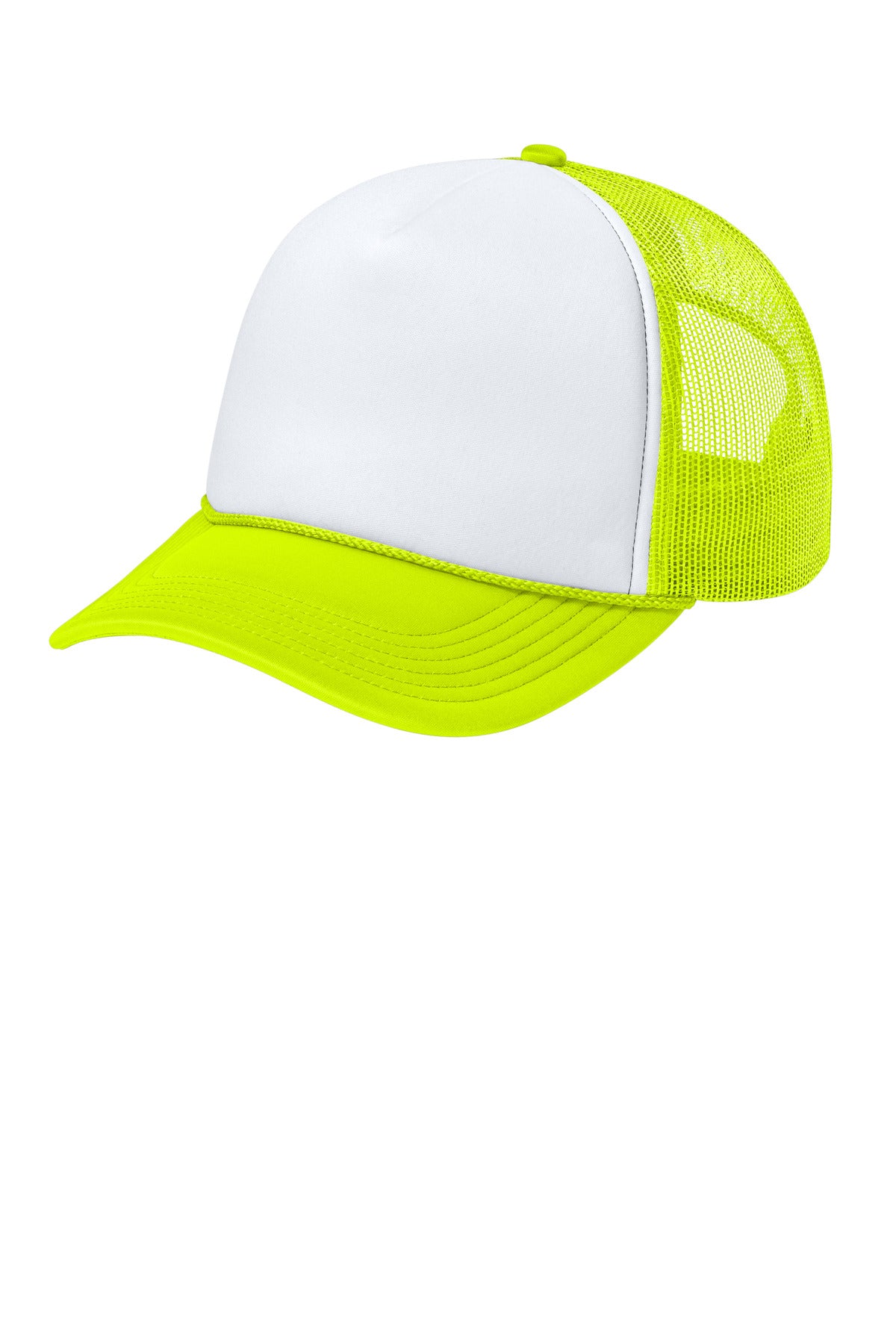 Custom logo Port Authority® Foam Truck'N Cap C993 in White/ Neon Yellow/ Neon Yellow