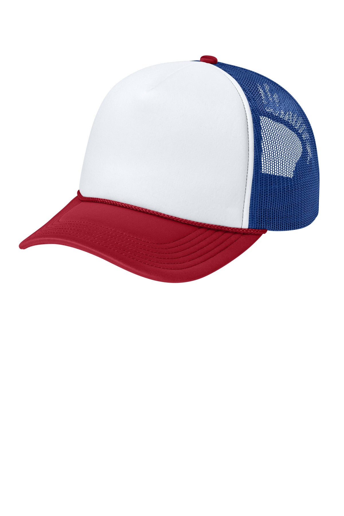 Custom logo Port Authority® Foam Truck'N Cap C993 in White/ Rich Red/ True Royal