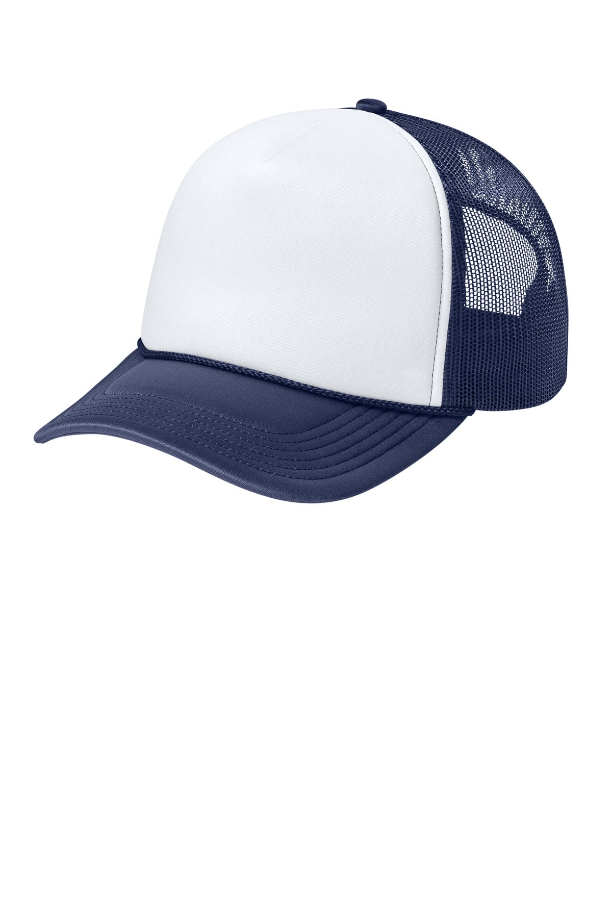 Custom logo Port Authority® Foam Truck'N Cap C993 in White/ True Navy/ True Navy