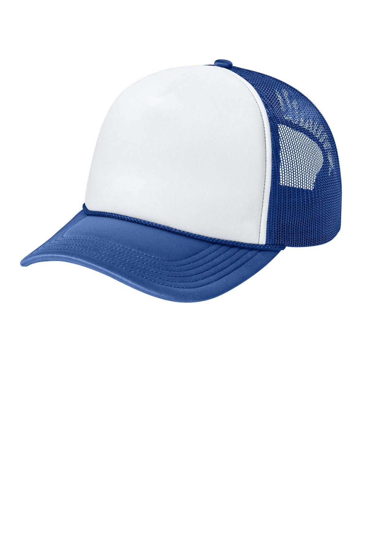 Custom logo Port Authority® Foam Truck'N Cap C993 in White/ True Royal/ True Royal
