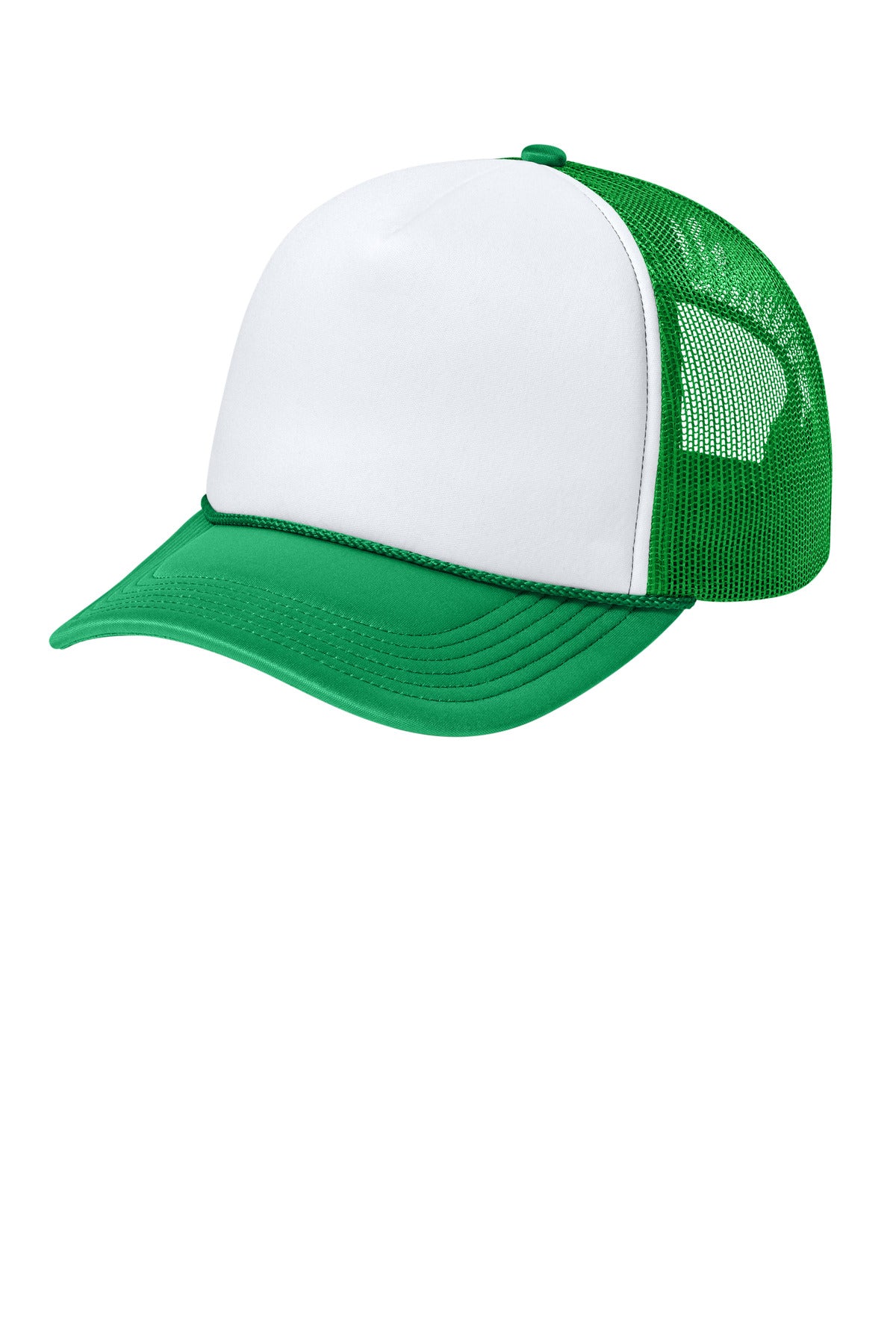 Custom logo Port Authority® Foam Truck'N Cap C993 in White/ True Kelly Green/ True Kelly Green