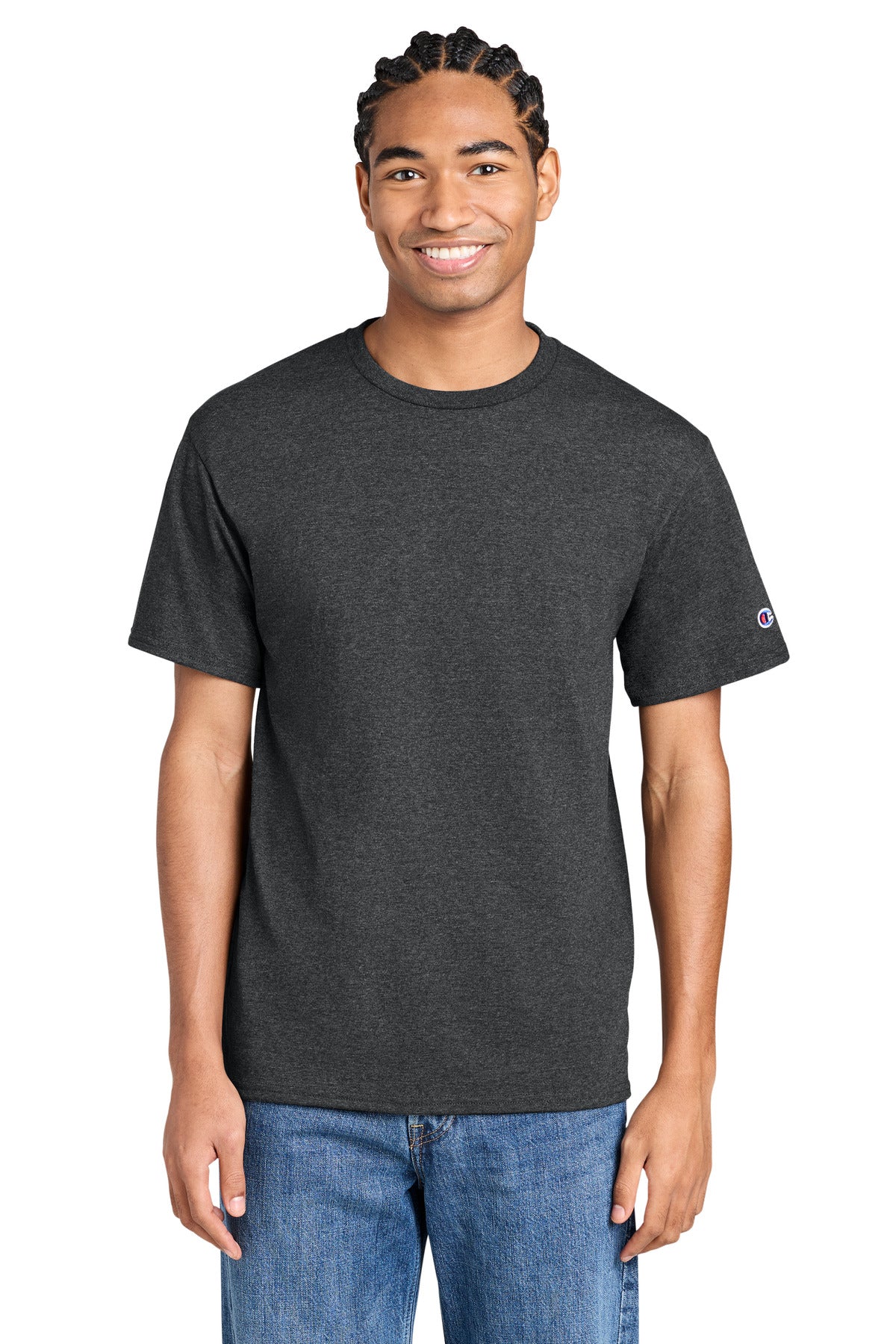 Custom logo Champion® Jersey Short Sleeve Tee CH1000 in Charcoal Heather