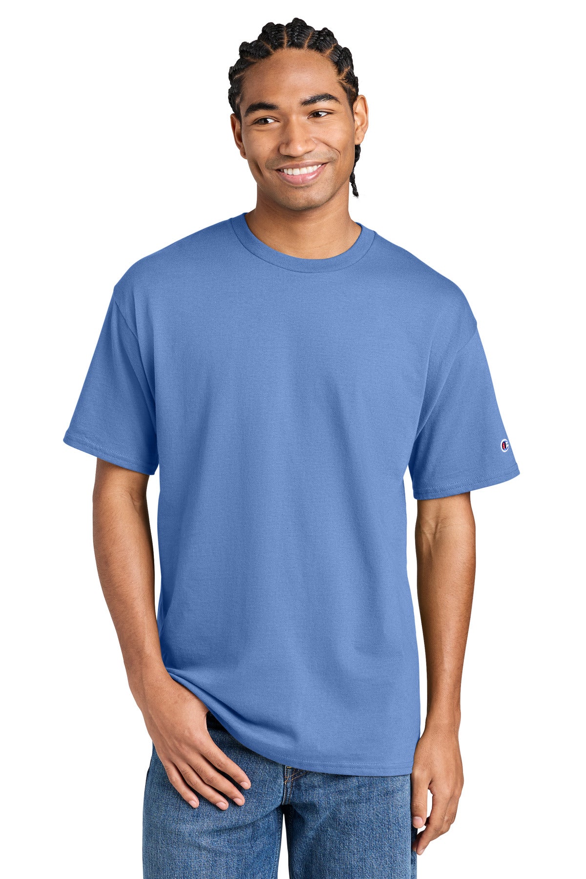 Custom logo Champion® Jersey Short Sleeve Tee CH1000 in Light Blue