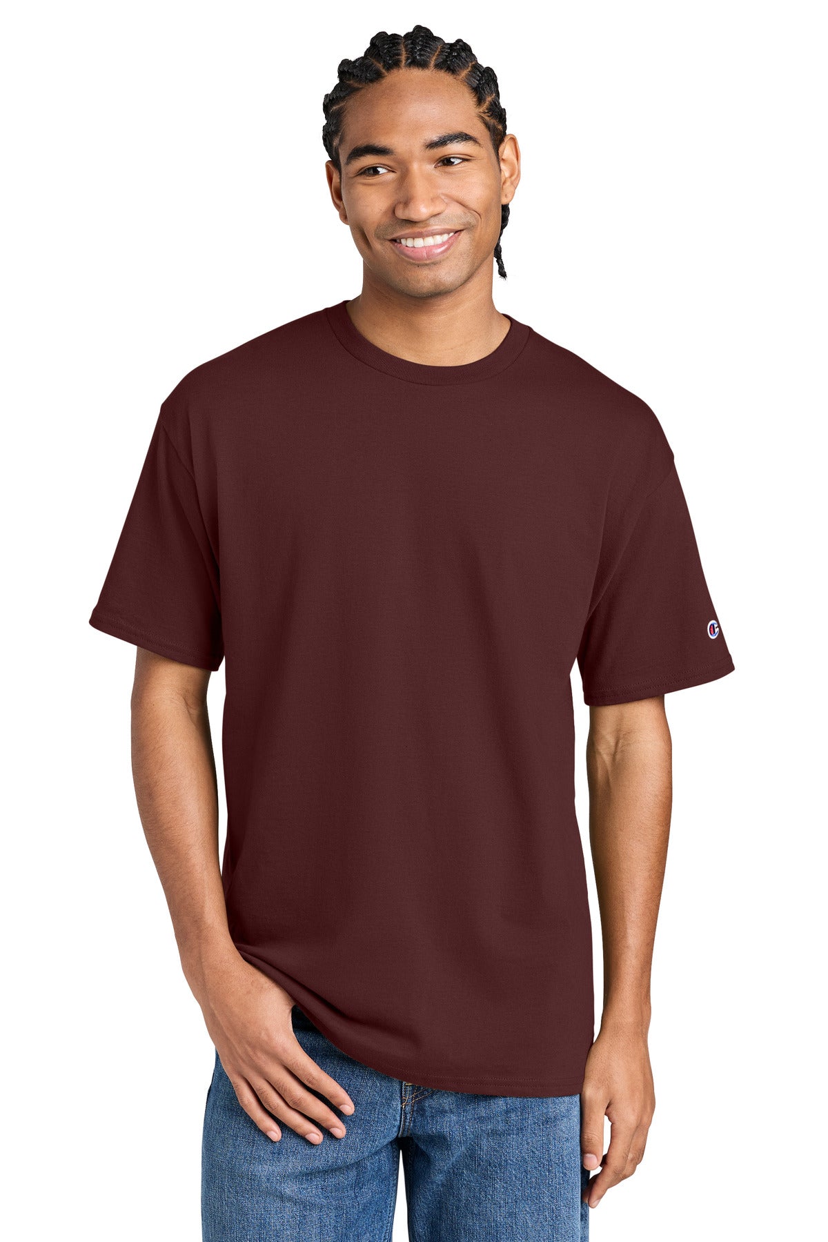 Custom logo Champion® Jersey Short Sleeve Tee CH1000 in Maroon