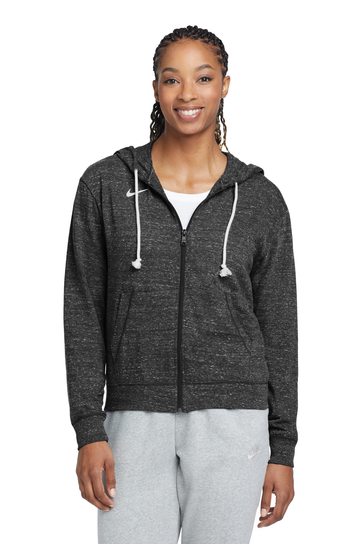 Custom logo Nike Women's Gym Vintage Full-Zip Hoodie CN9402 in Team Black
