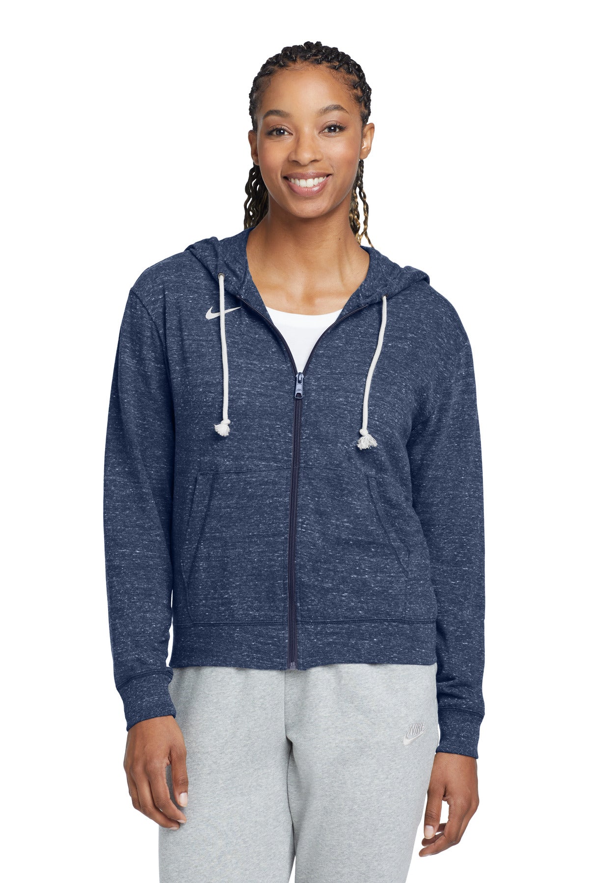 Custom logo Nike Women's Gym Vintage Full-Zip Hoodie CN9402 in Team Navy