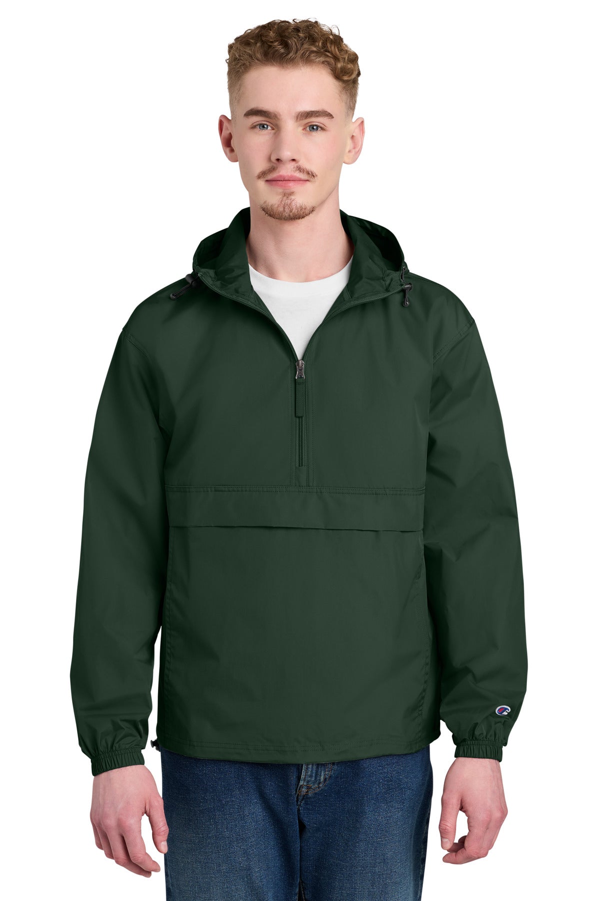 Custom logo Champion® Packable Anorak Jacket CO200 in Dark Green