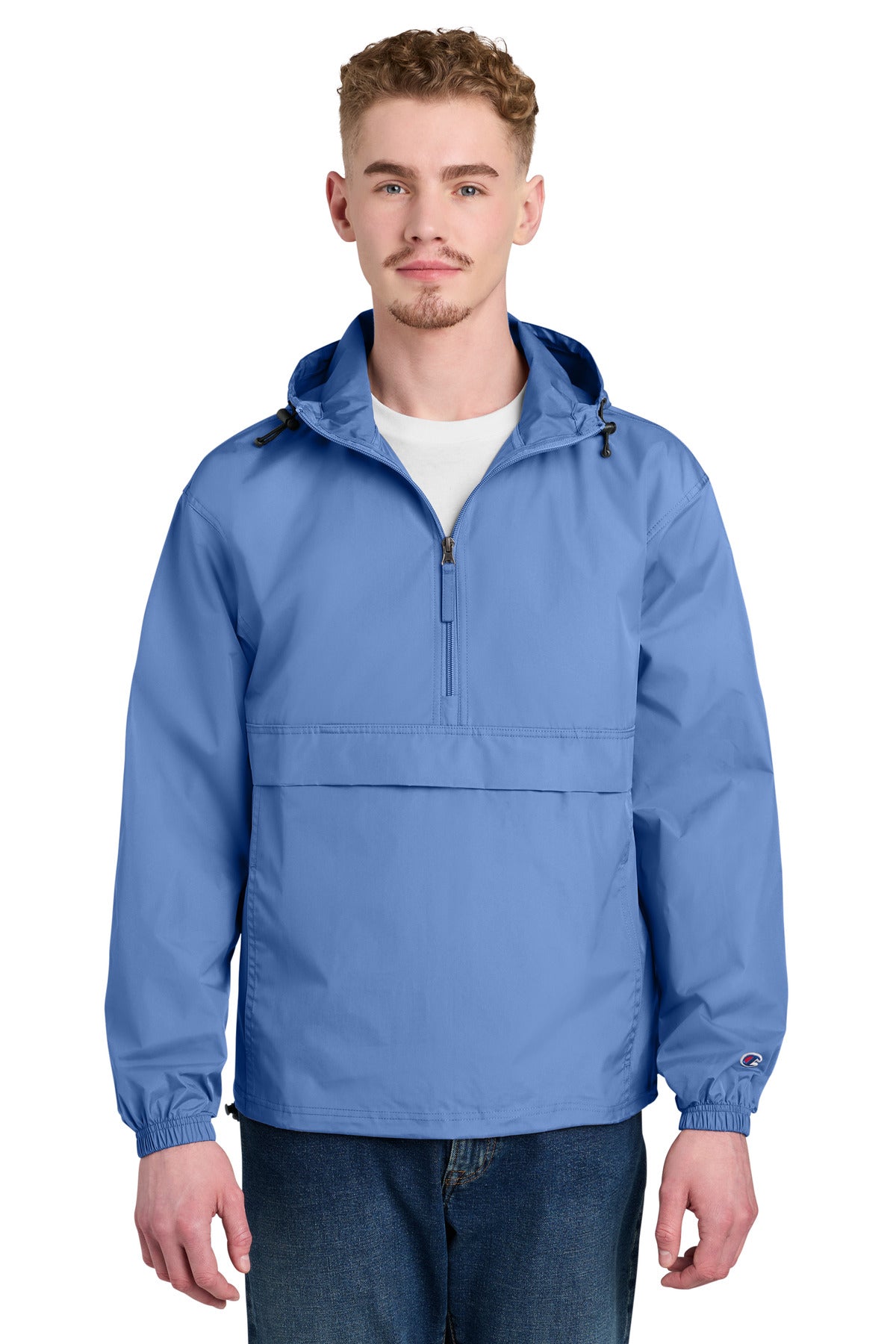 Custom logo Champion® Packable Anorak Jacket CO200 in Light Blue