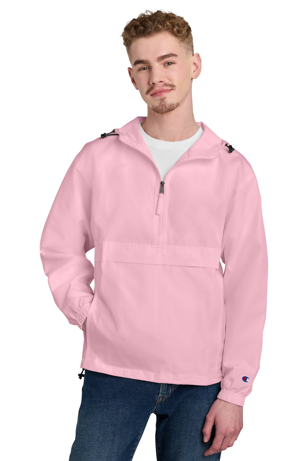 Custom logo Champion® Packable Anorak Jacket CO200 in Pink Candy
