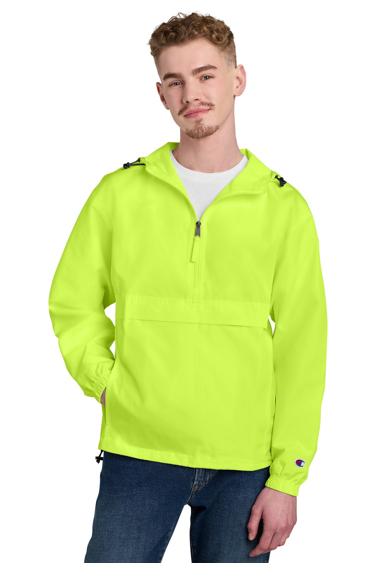 Custom logo Champion® Packable Anorak Jacket CO200 in Safety Green