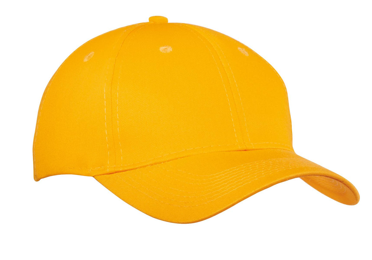 Custom logo Port Authority® Six-Panel Twill Cap.  CP80 in Athletic Gold