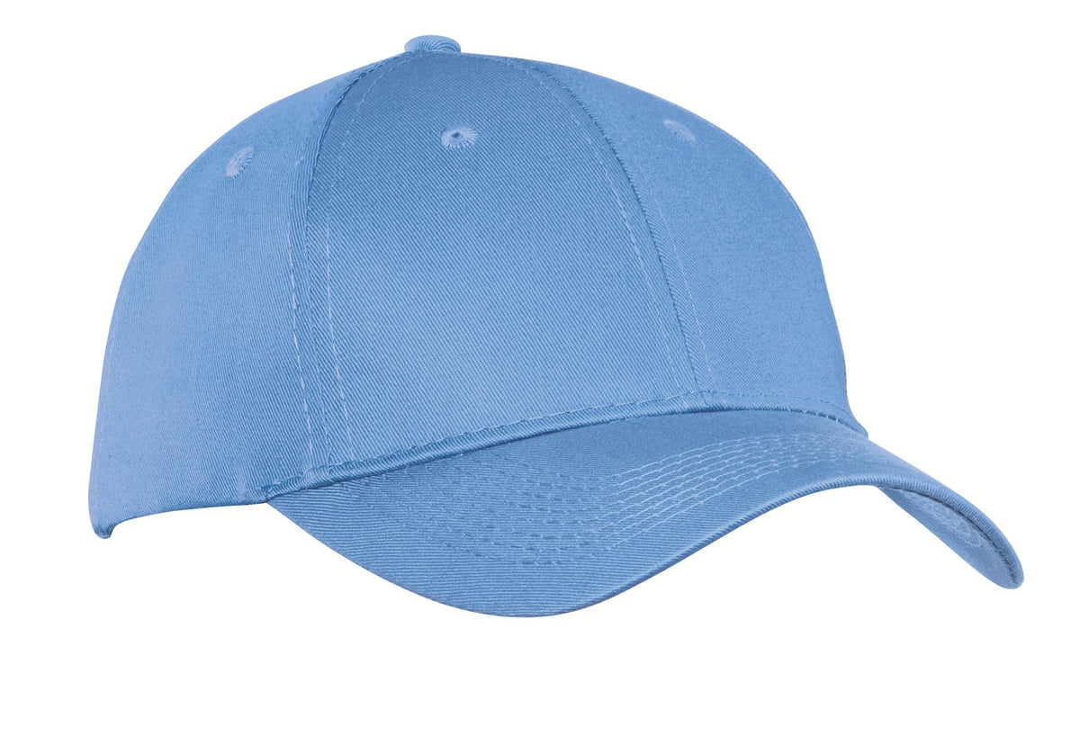Custom logo Port Authority® Six-Panel Twill Cap.  CP80 in Carolina Blue