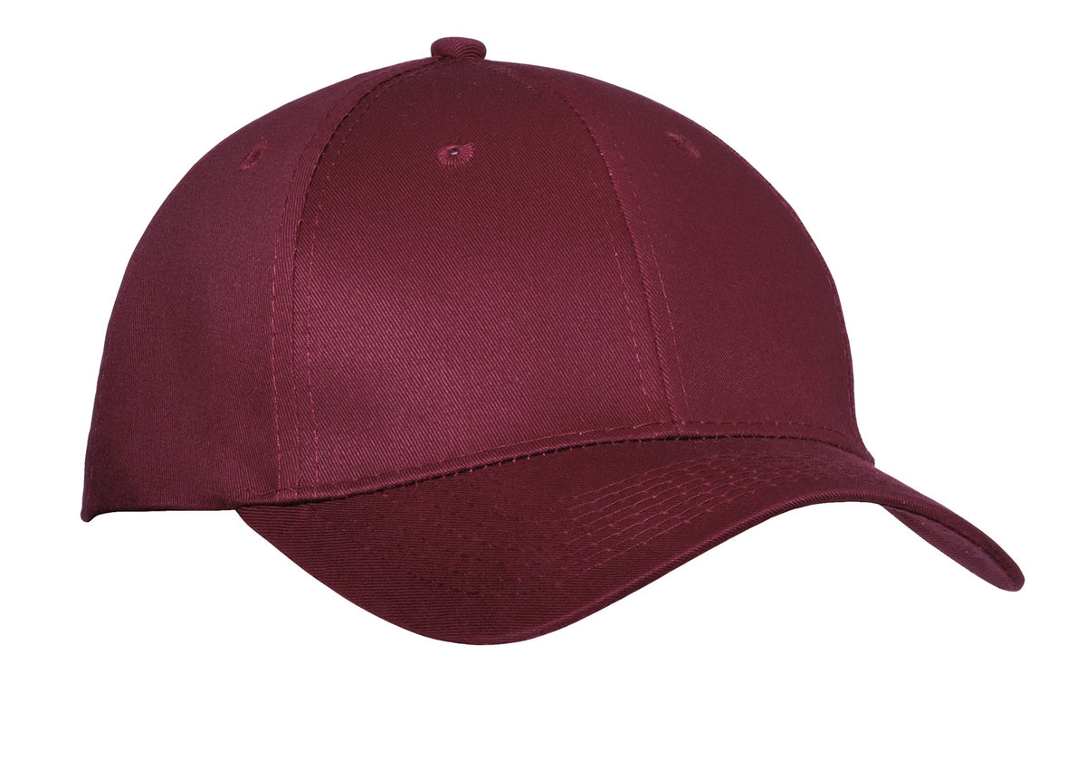 Custom logo Port Authority® Six-Panel Twill Cap.  CP80 in Maroon