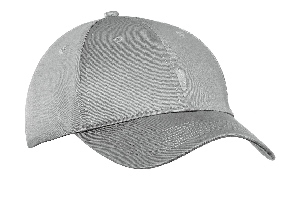 Custom logo Port Authority® Six-Panel Twill Cap.  CP80 in Silver