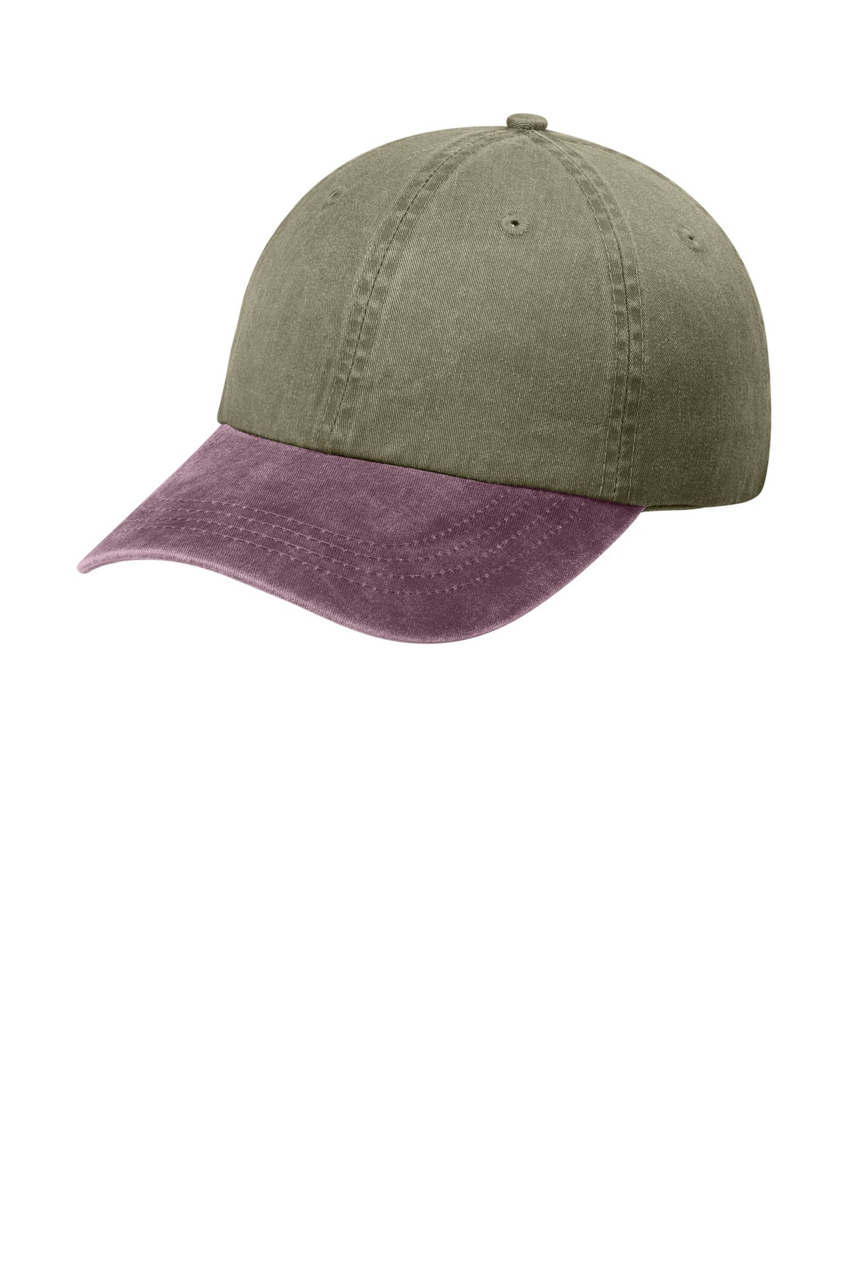 Custom logo Port Authority® Two-Tone Pigment-Dyed Cap.  CP83 in Khaki/ Maroon