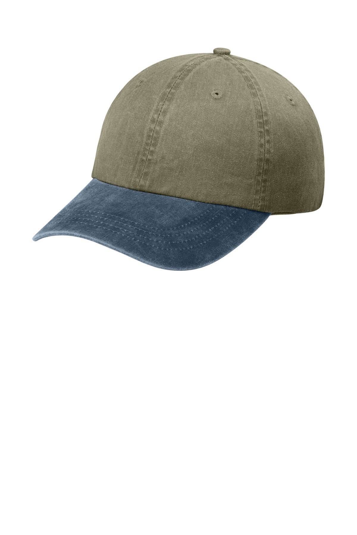 Custom logo Port Authority® Two-Tone Pigment-Dyed Cap.  CP83 in Khaki/ Navy