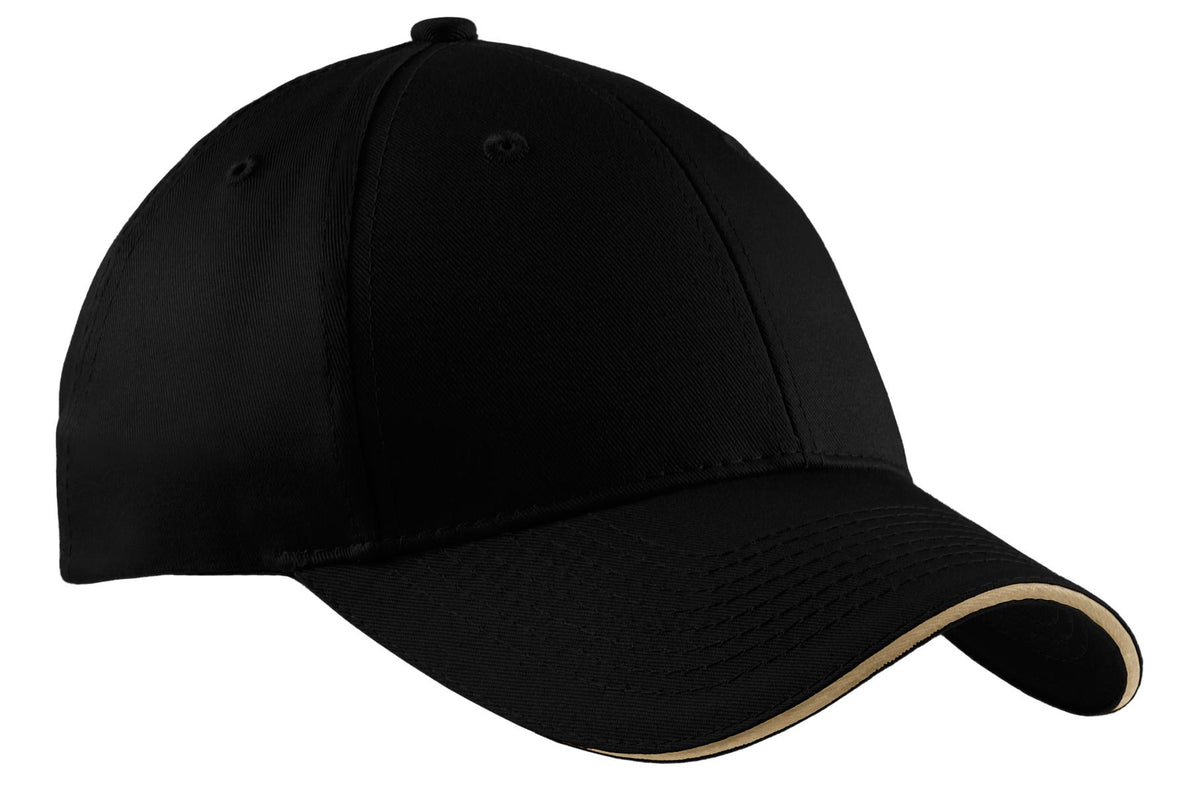 Custom logo Port Authority® Cotton Twill Sandwich Bill Cap.  CP85 in Black/ Khaki