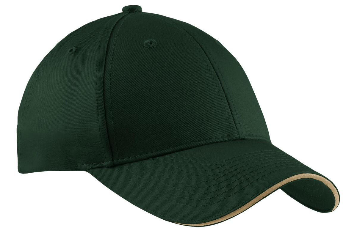 Custom logo Port Authority® Cotton Twill Sandwich Bill Cap.  CP85 in Hunter/ Khaki