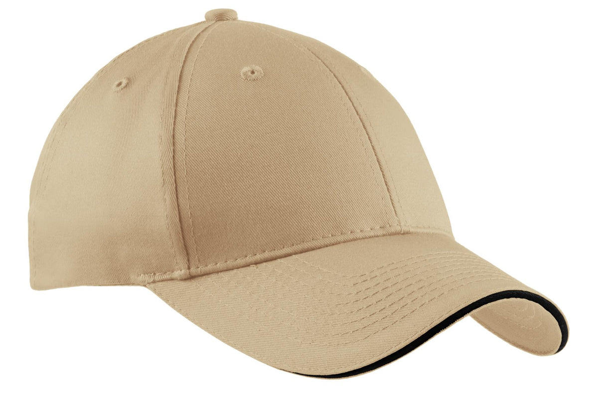 Custom logo Port Authority® Cotton Twill Sandwich Bill Cap.  CP85 in Stone/ Black
