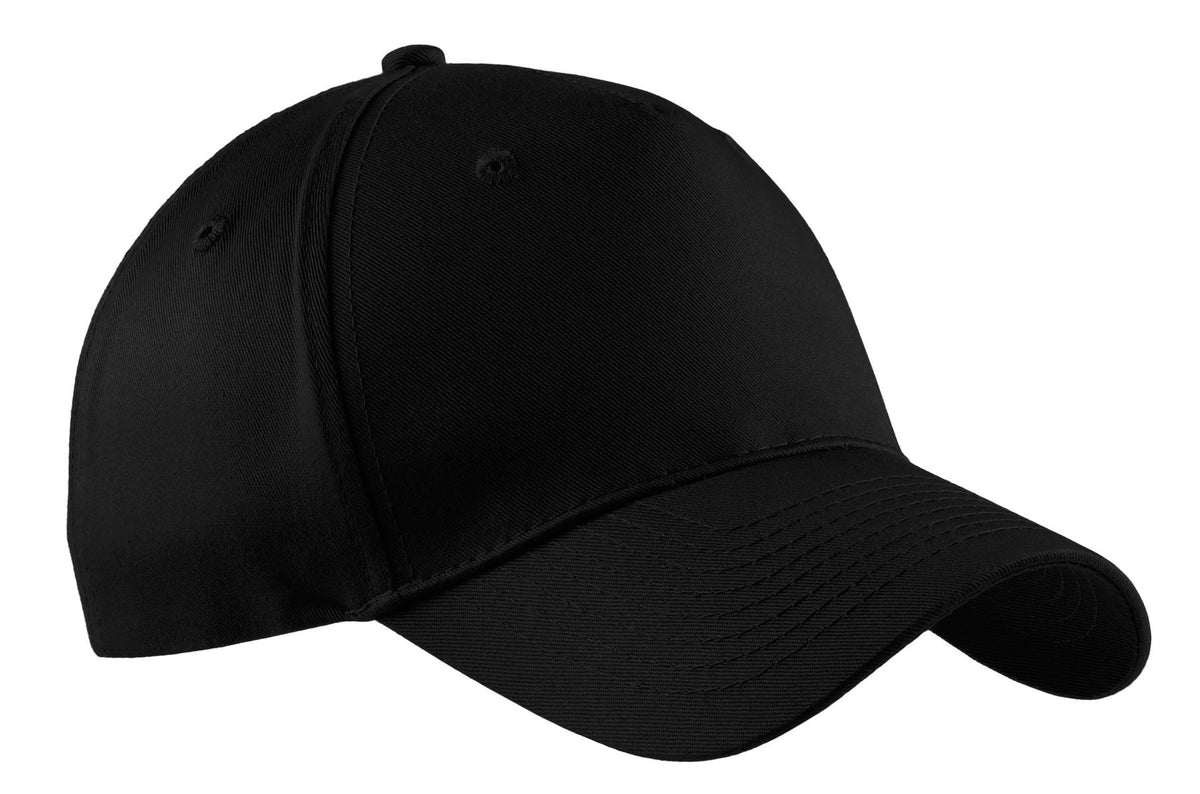 Custom logo Port Authority® Five-Panel Twill Cap.  CP86 in Black