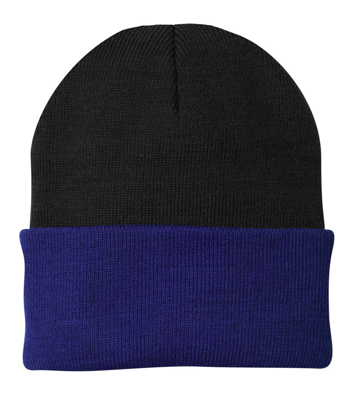 Custom logo Port Authority® Knit Cap.  CP90 in Black/ Athletic Royal