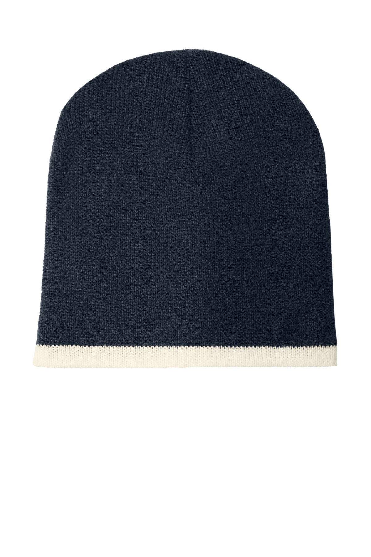 Custom logo Port Authority® Beanie Cap.  CP91 in Navy/ Natural