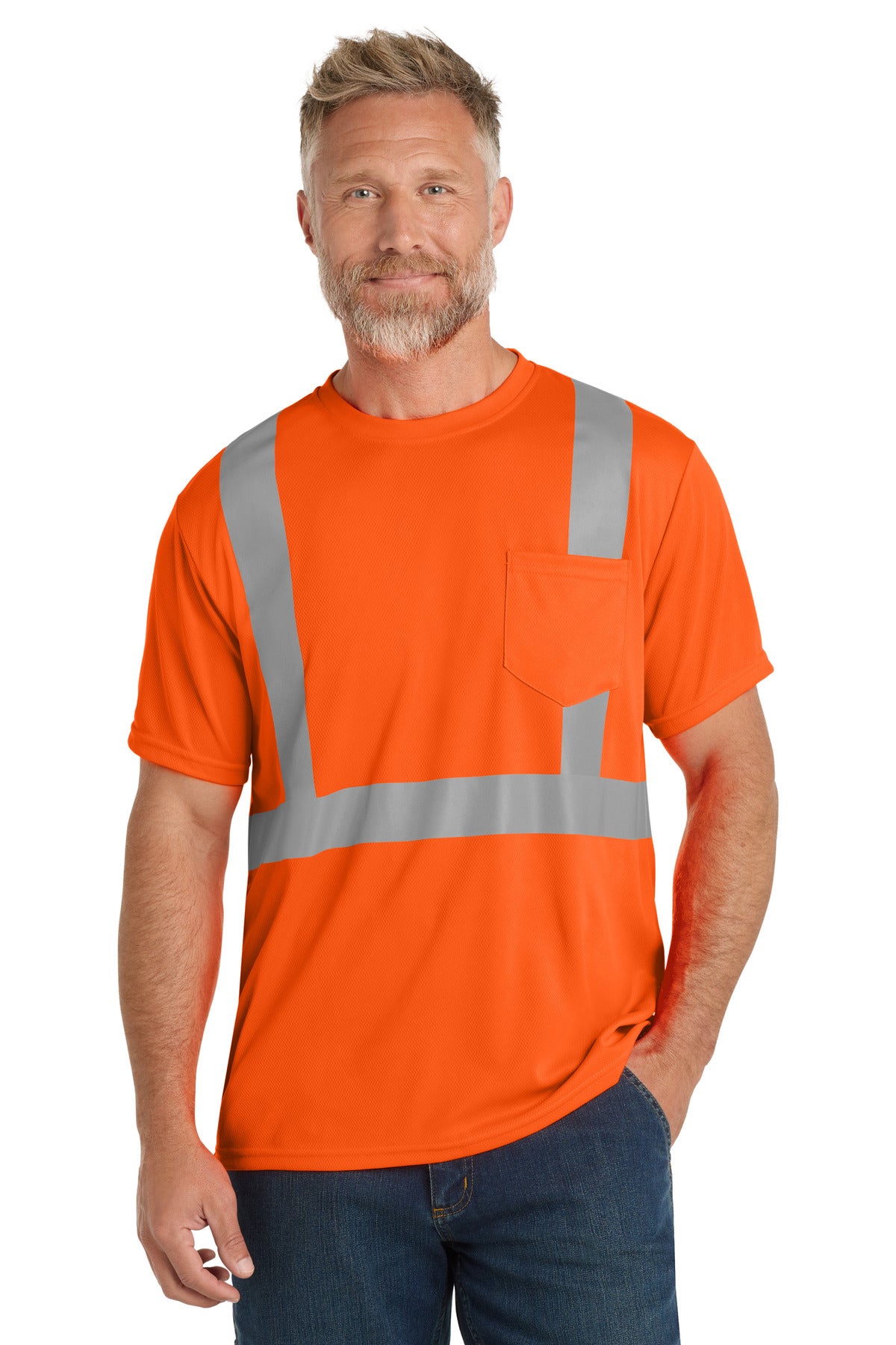 Custom logo CornerStone ® ANSI 107 Class 2 Mesh Tee. CS200 in Safety Orange