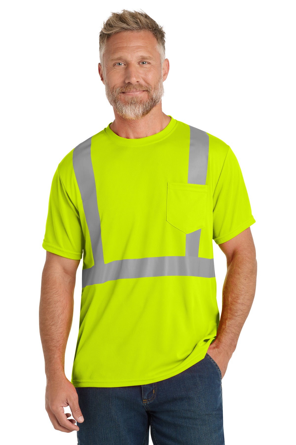 Custom logo CornerStone ® ANSI 107 Class 2 Mesh Tee. CS200 in Safety Yellow