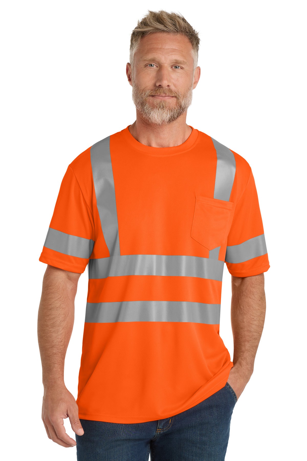 Custom logo CornerStone ® ANSI 107 Class 3 Mesh Tee. CS202 in Safety Orange
