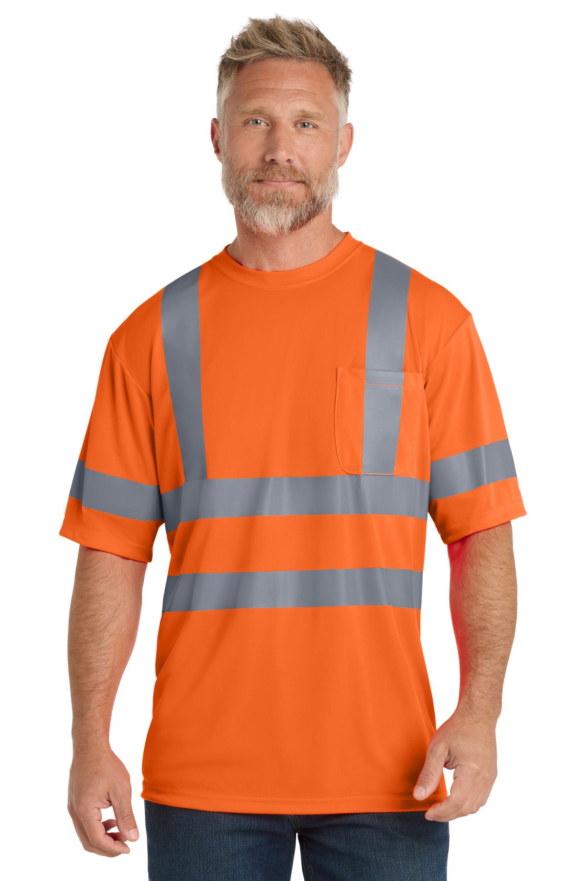 Custom logo CornerStone® - ANSI 107 Class 3 Short Sleeve Snag-Resistant Reflective T-Shirt. CS408 in Safety Orange