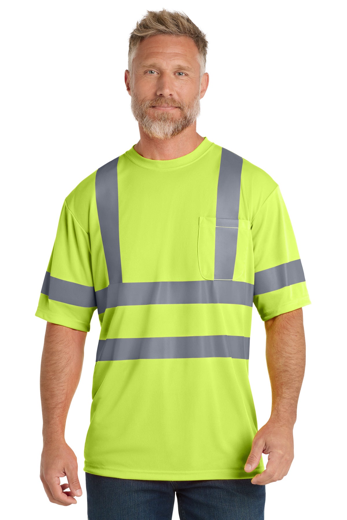 Custom logo CornerStone® - ANSI 107 Class 3 Short Sleeve Snag-Resistant Reflective T-Shirt. CS408 in Safety Yellow
