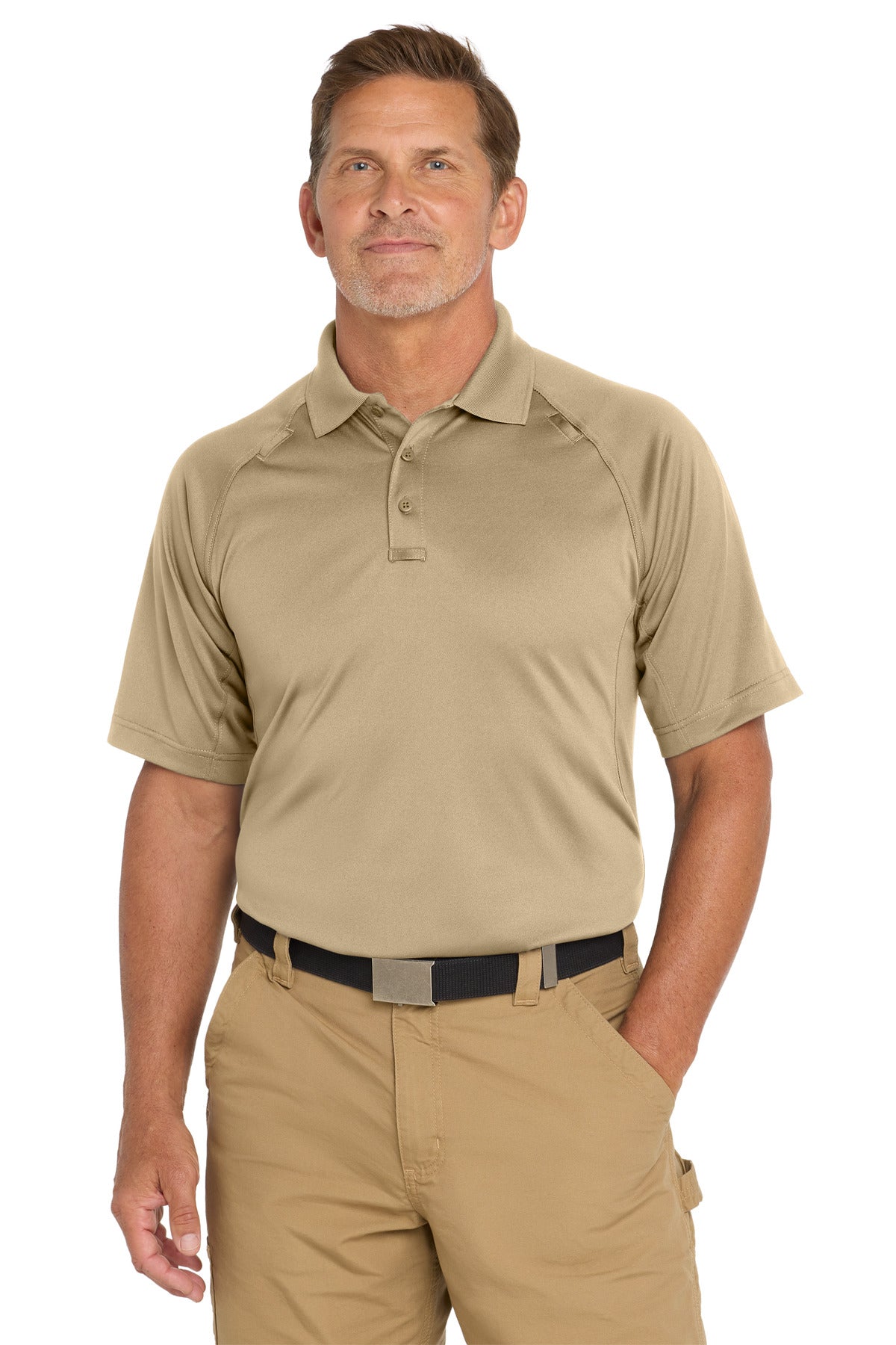 Custom logo CornerStone® - Select Snag-Proof Tactical Polo. CS410 in Tan