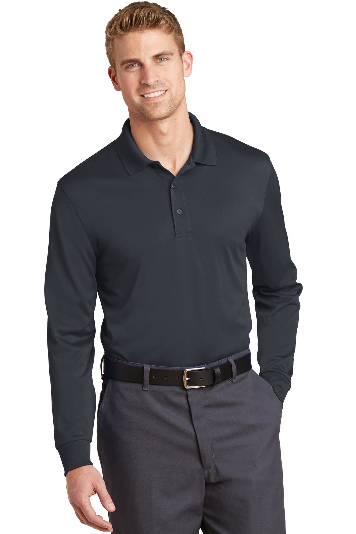 Custom logo CornerStone® Select Snag-Proof Long Sleeve Polo. CS412LS in Charcoal