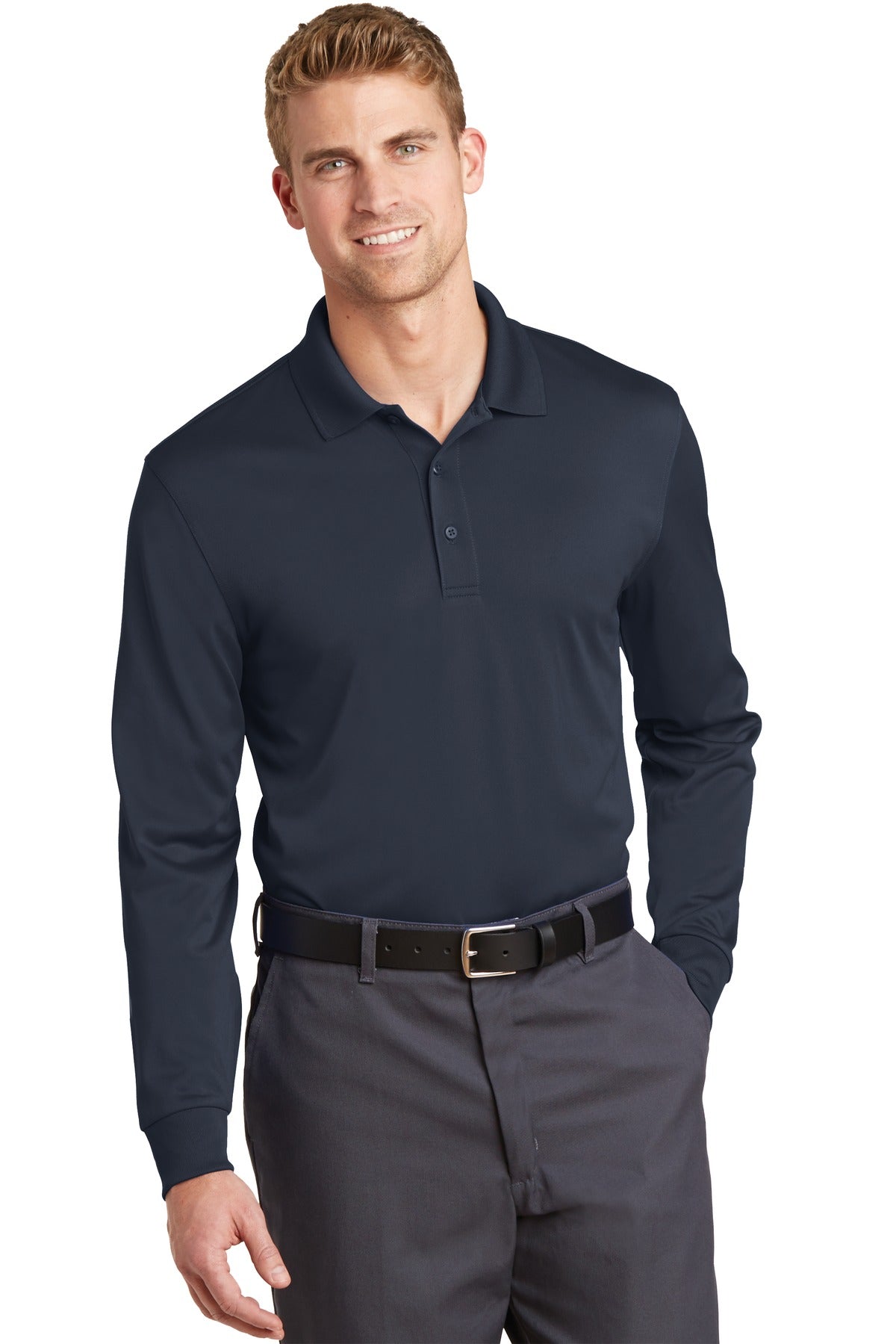 Custom logo CornerStone® Select Snag-Proof Long Sleeve Polo. CS412LS in Dark Navy