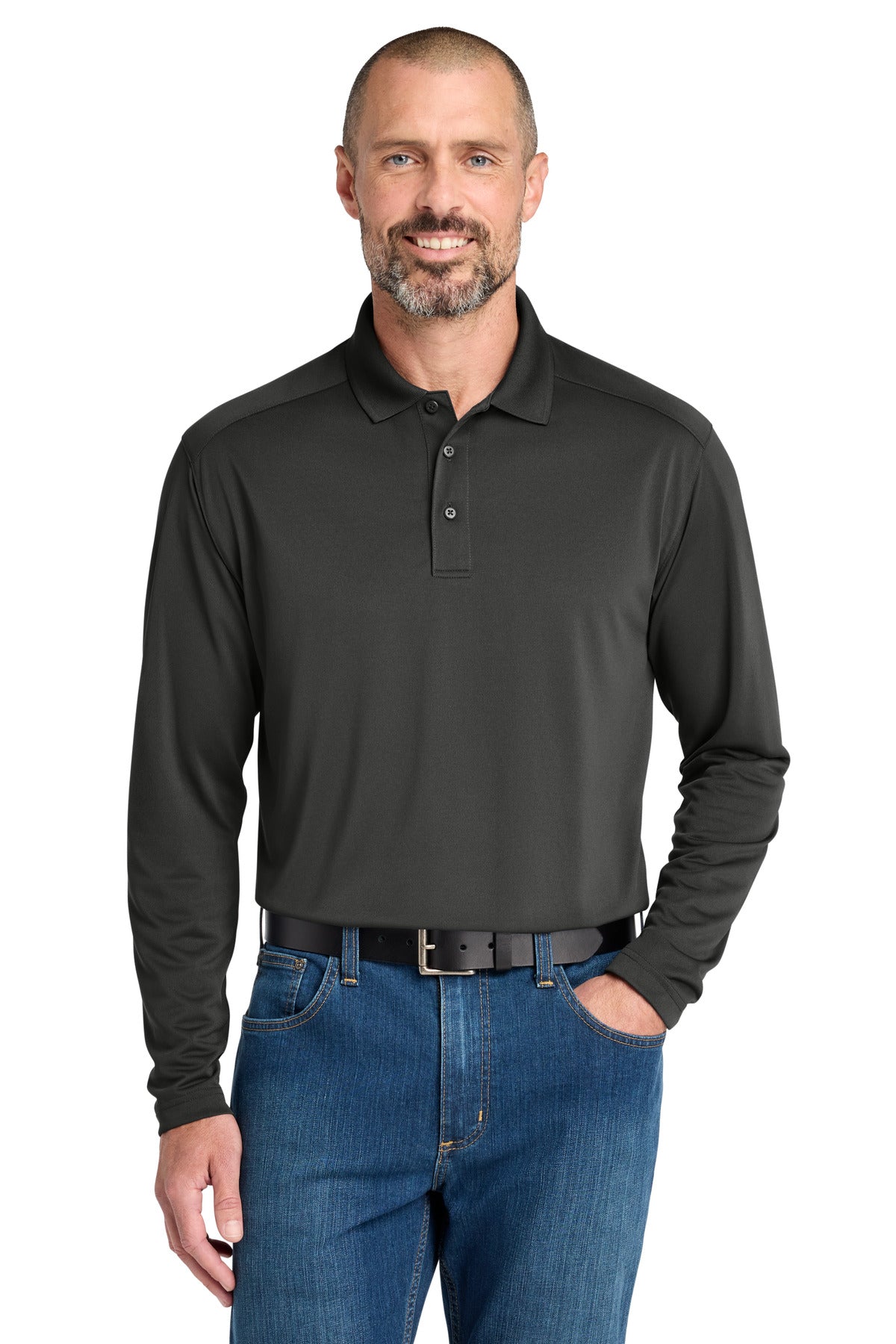 Custom logo CornerStone® Select Lightweight Snag-Proof Long Sleeve Polo CS418LS in Charcoal
