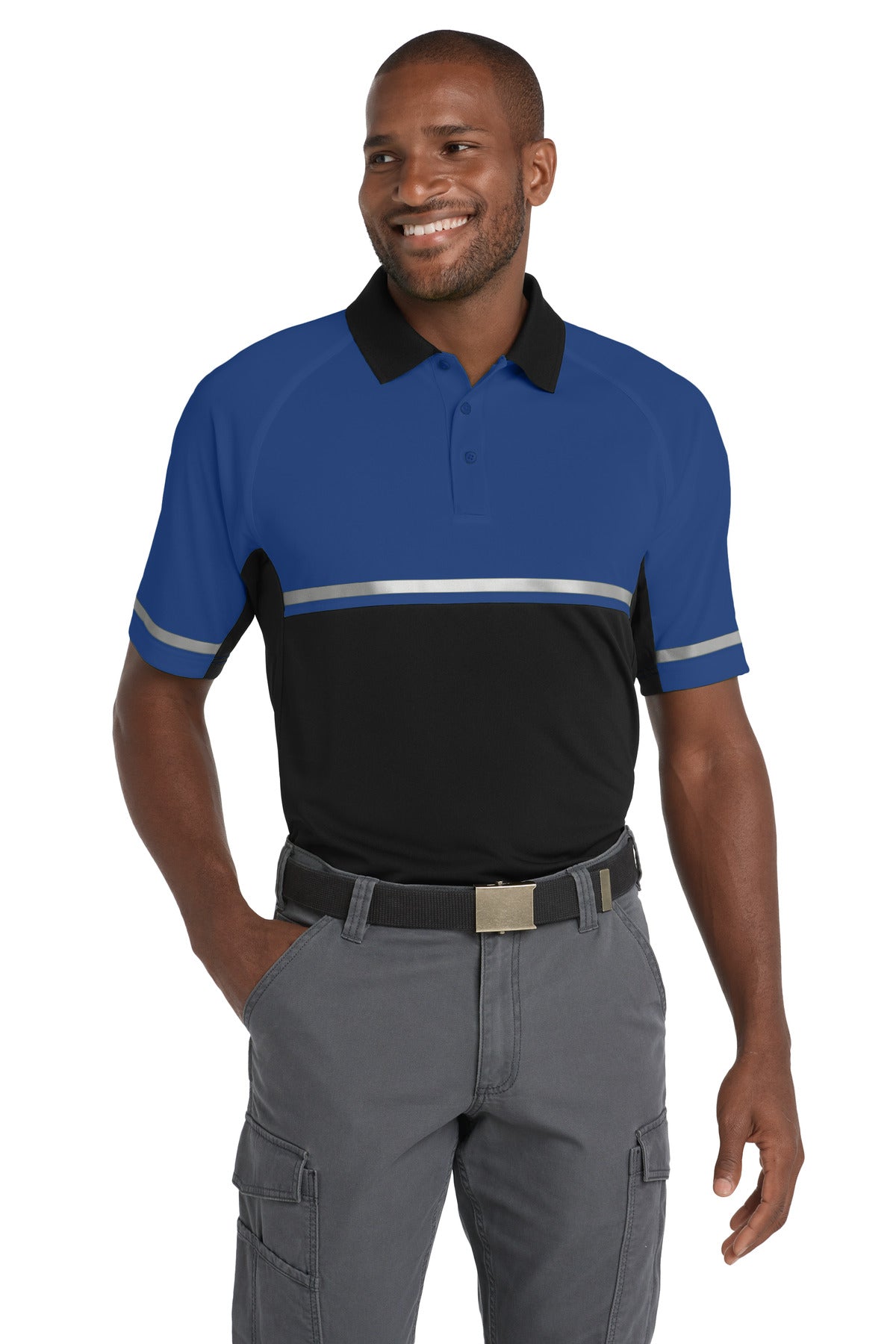 Custom logo CornerStone ® Select Lightweight Snag-Proof Enhanced Visibility Polo CS423 in Royal/ Black