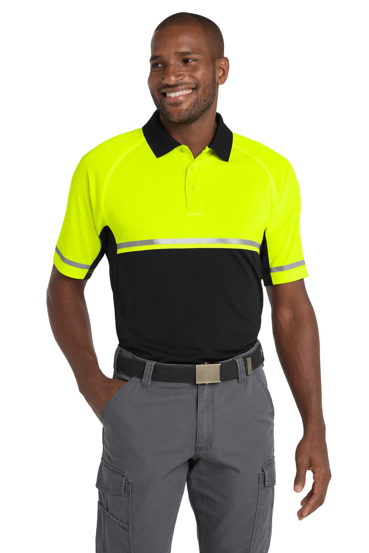 Custom logo CornerStone ® Select Lightweight Snag-Proof Enhanced Visibility Polo CS423 in Safety Yellow/ Black