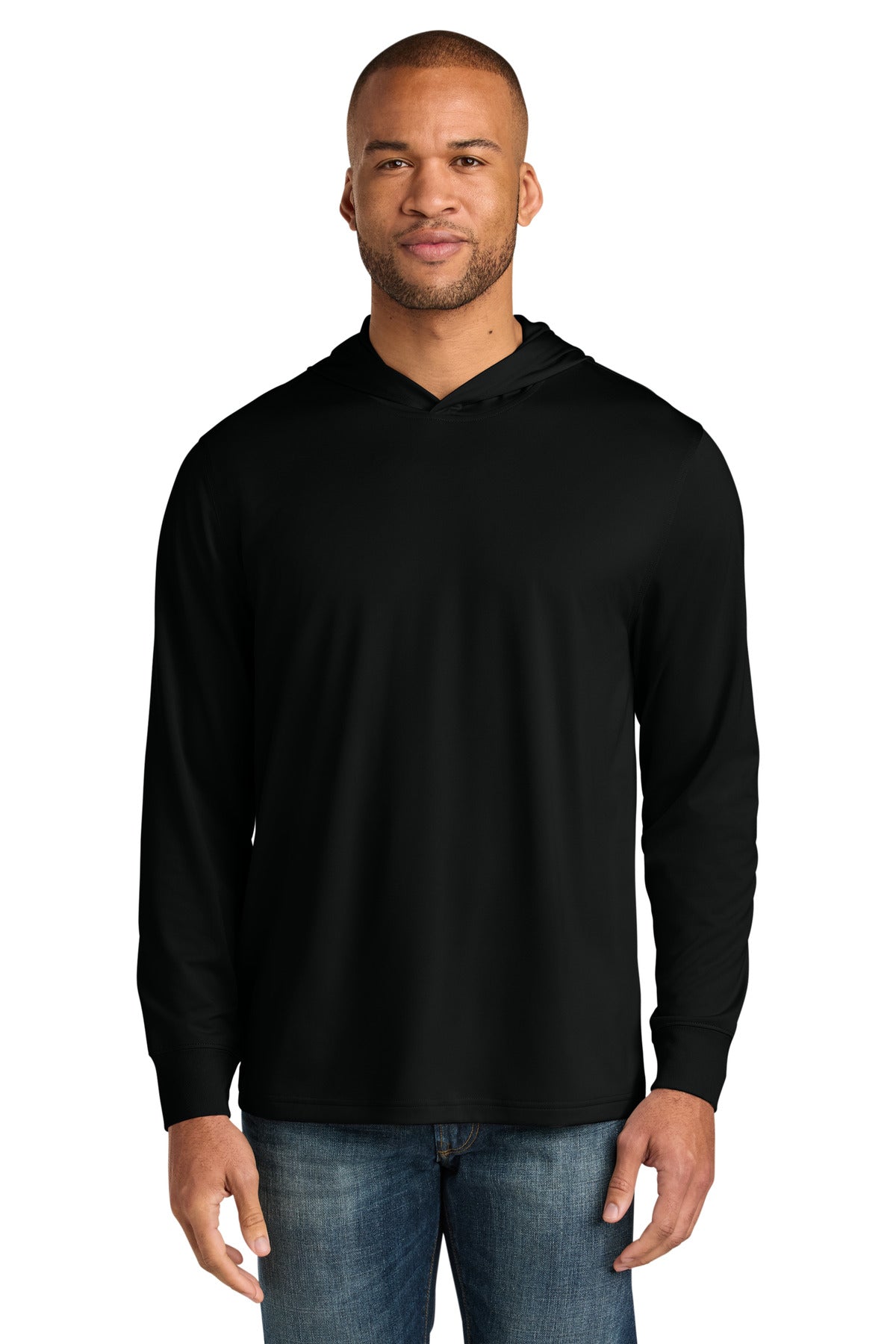 Custom logo CornerStone® Workwear Pro Long Sleeve Hooded Tee CS440LSH in Black