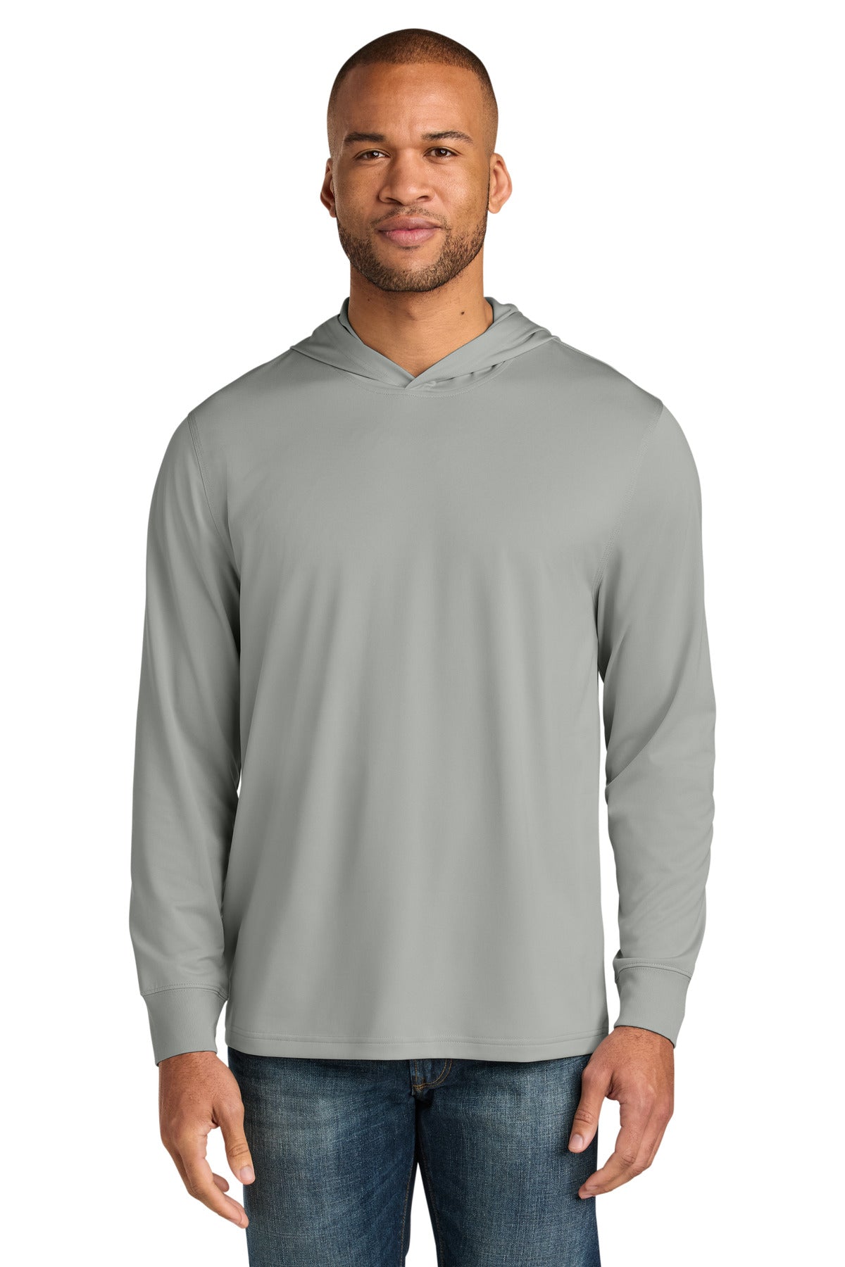 Custom logo CornerStone® Workwear Pro Long Sleeve Hooded Tee CS440LSH in Light Grey