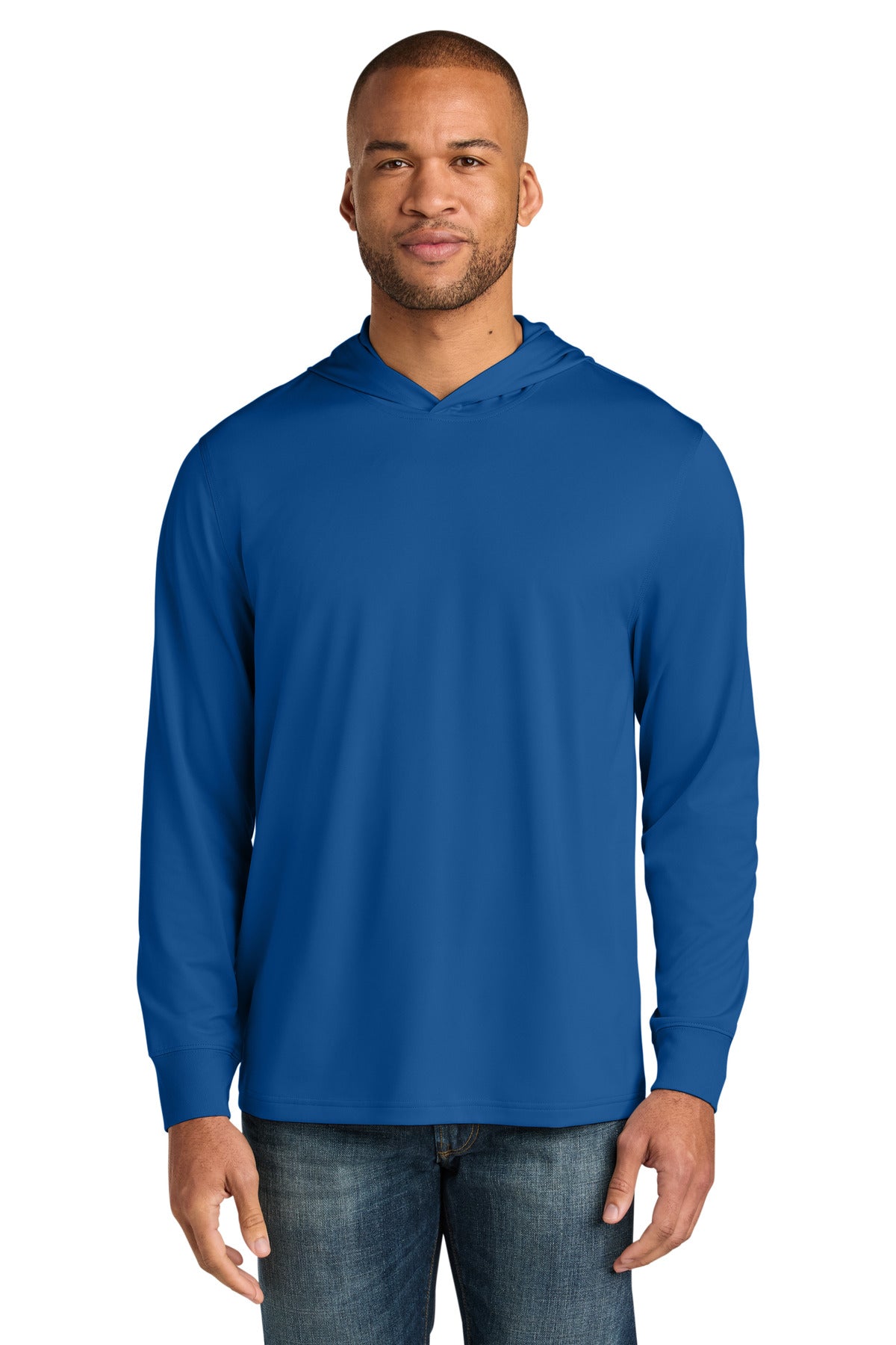 Custom logo CornerStone® Workwear Pro Long Sleeve Hooded Tee CS440LSH in Royal