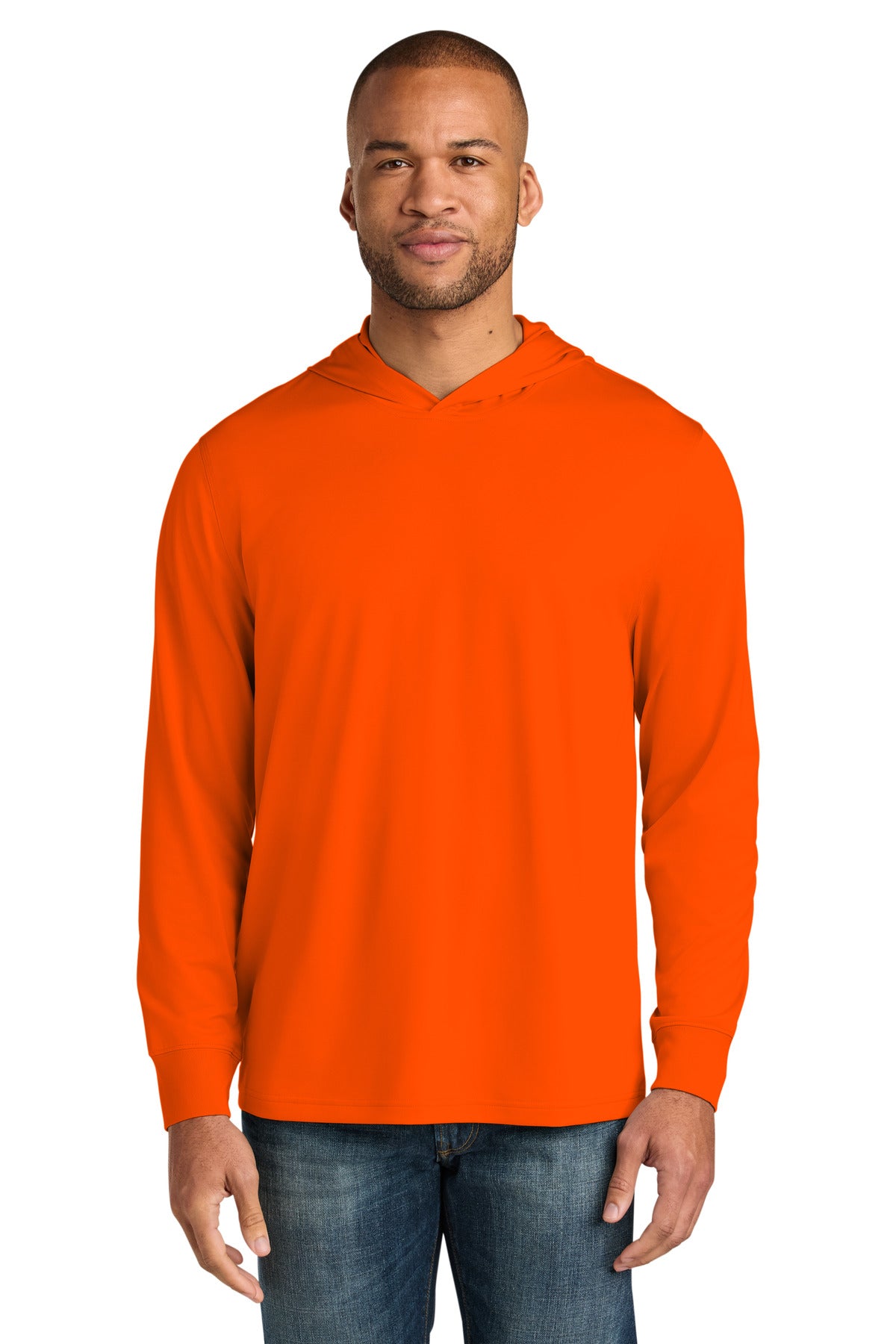 Custom logo CornerStone® Workwear Pro Long Sleeve Hooded Tee CS440LSH in Safety Orange