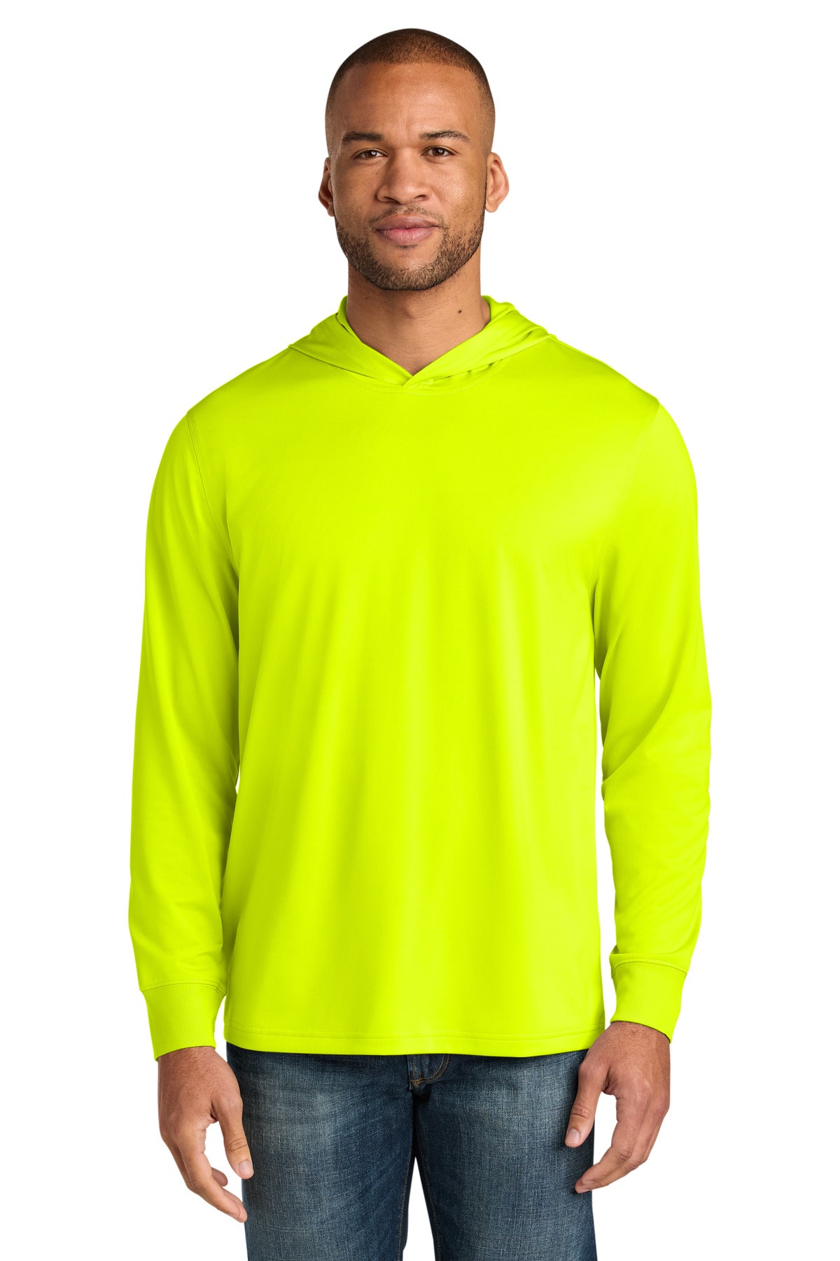 Custom logo CornerStone® Workwear Pro Long Sleeve Hooded Tee CS440LSH in Safety Yellow