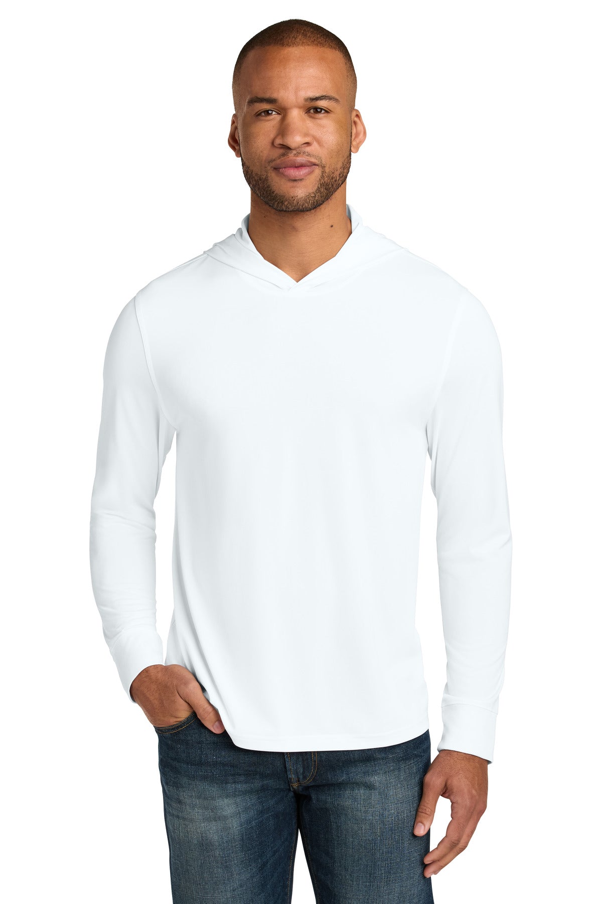 Custom logo CornerStone® Workwear Pro Long Sleeve Hooded Tee CS440LSH in White