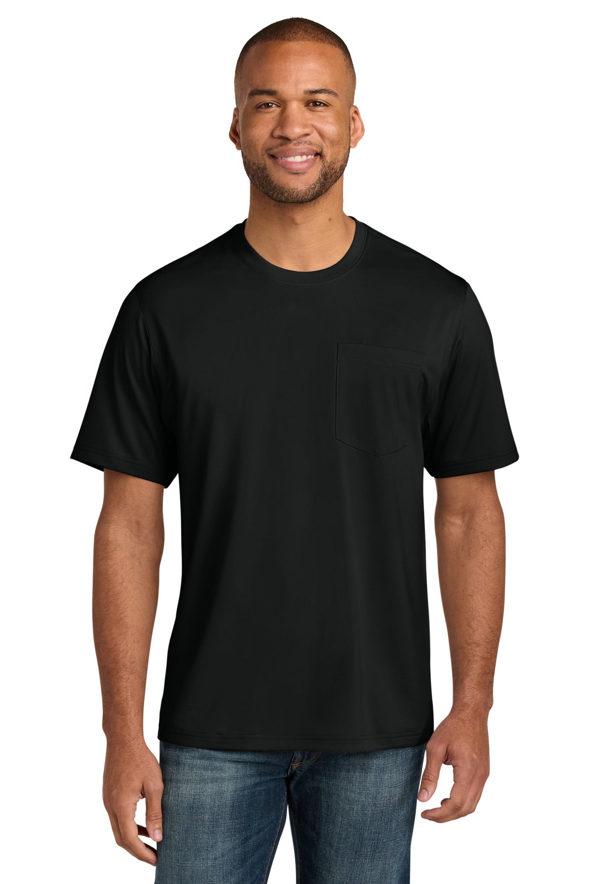 Custom logo CornerStone® Workwear Pro Short Sleeve Pocket Tee CS440P in Black