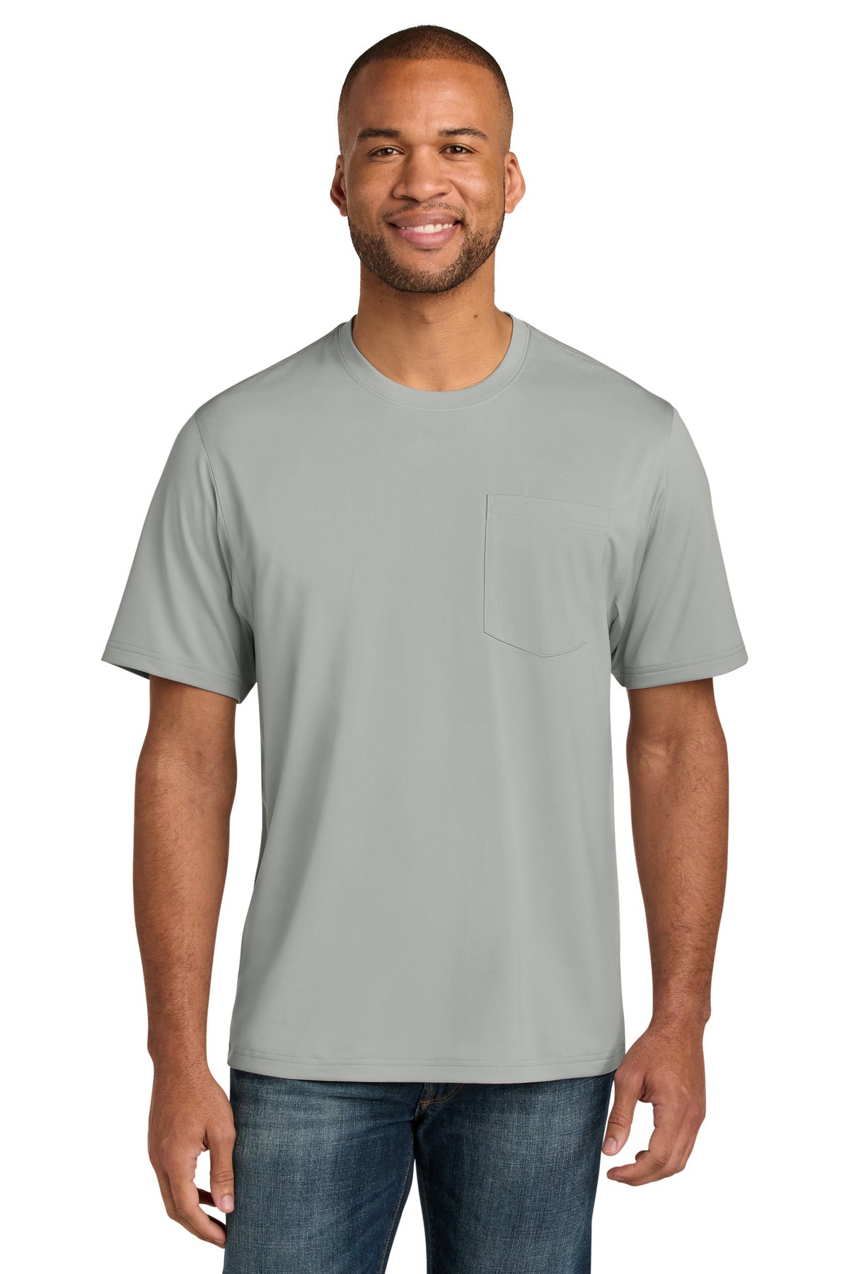 Custom logo CornerStone® Workwear Pro Short Sleeve Pocket Tee CS440P in Light Grey