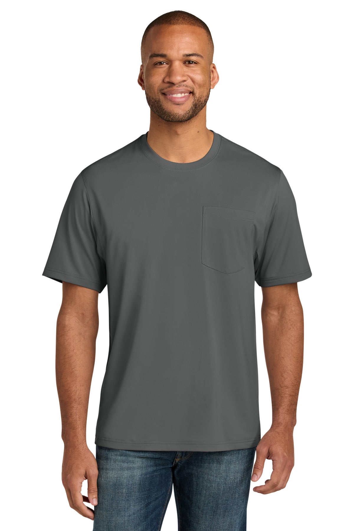 Custom logo CornerStone® Workwear Pro Short Sleeve Pocket Tee CS440P in Metal Grey